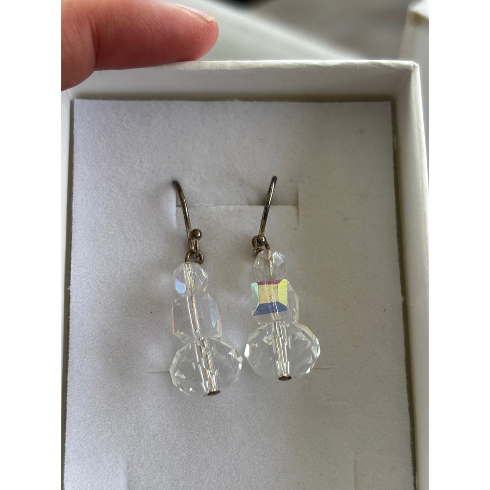 Brand New Clear Faceted Crystal AB "Snowman" Statement Dangle Earrings